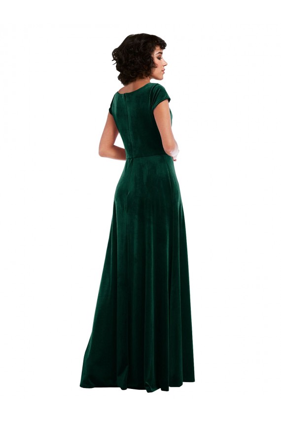 Cowl Neck Cap Sleeve Velvet Maxi Bridesmaid Dress with Pockets UK