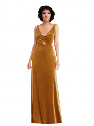 Twist Front Cutout Velvet Maxi Bridesmaid Dress with Pockets UK