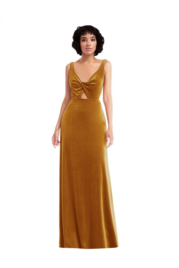 Twist Front Cutout Velvet Maxi Bridesmaid Dress with Pockets UK