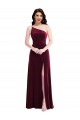 One Shoulder Spaghetti Strap Velvet Maxi Bridesmaid Dress with Pockets UK