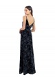 Floral Velvet Surplice V-Neck Long Bridesmaid Dress with V-Back UK