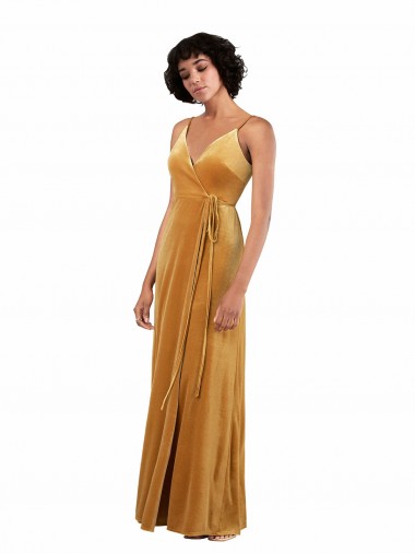 Romantic Velvet Floor Length Bridesmaid Dress with Wrap Detail UK