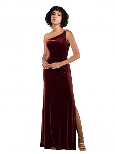 Formal One Shoulder Floor-Length Velvet Bridesmaid Dress UK