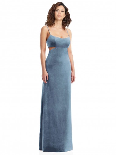 Spaghetti Strap Long Full Length Velvet Maxi Bridesmaid Dress UK