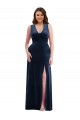 Deep V-Neck Sleeveless Velvet Maxi Bridesmaid Dress with Pockets UK