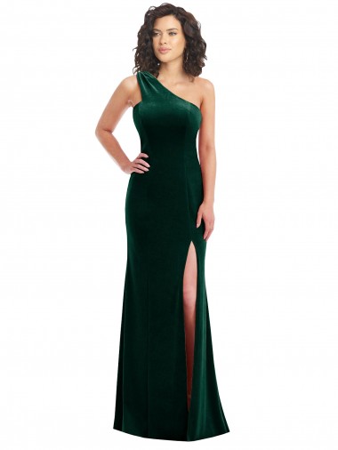 One Shoulder Velvet Trumpet Bridesmaid Dress with Front Slit UK