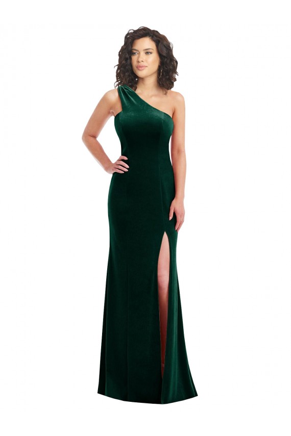 One Shoulder Velvet Trumpet Bridesmaid Dress with Front Slit UK